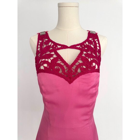 y2k pink lace embroidered cut outs silky coquette short mini dress made in Italy - Picture 4 of 9